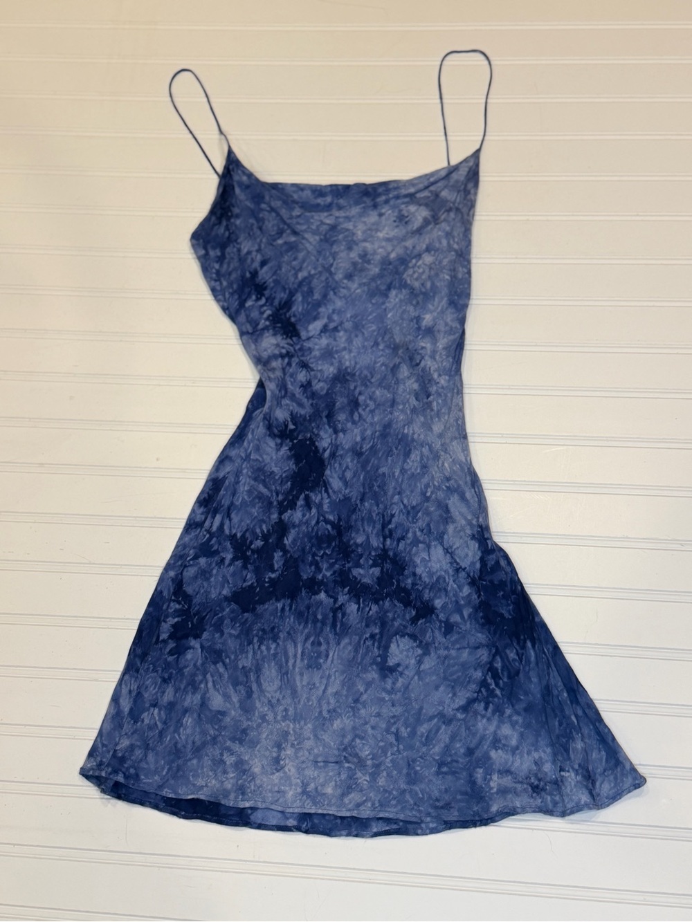 Cotton Candy Blue Tie-Dye Slip Mini Dress with Adjustable Spaghetti Straps small